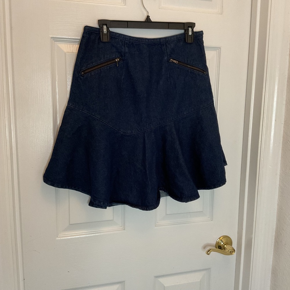 Sachin + Babi Anthropologie Denim Ruffle Flared Mini Skirt Dark Wash Zipper Sz 0